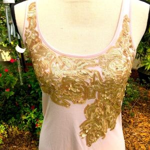 Express blush pink with gold sequins cotton/rayon tank top size small